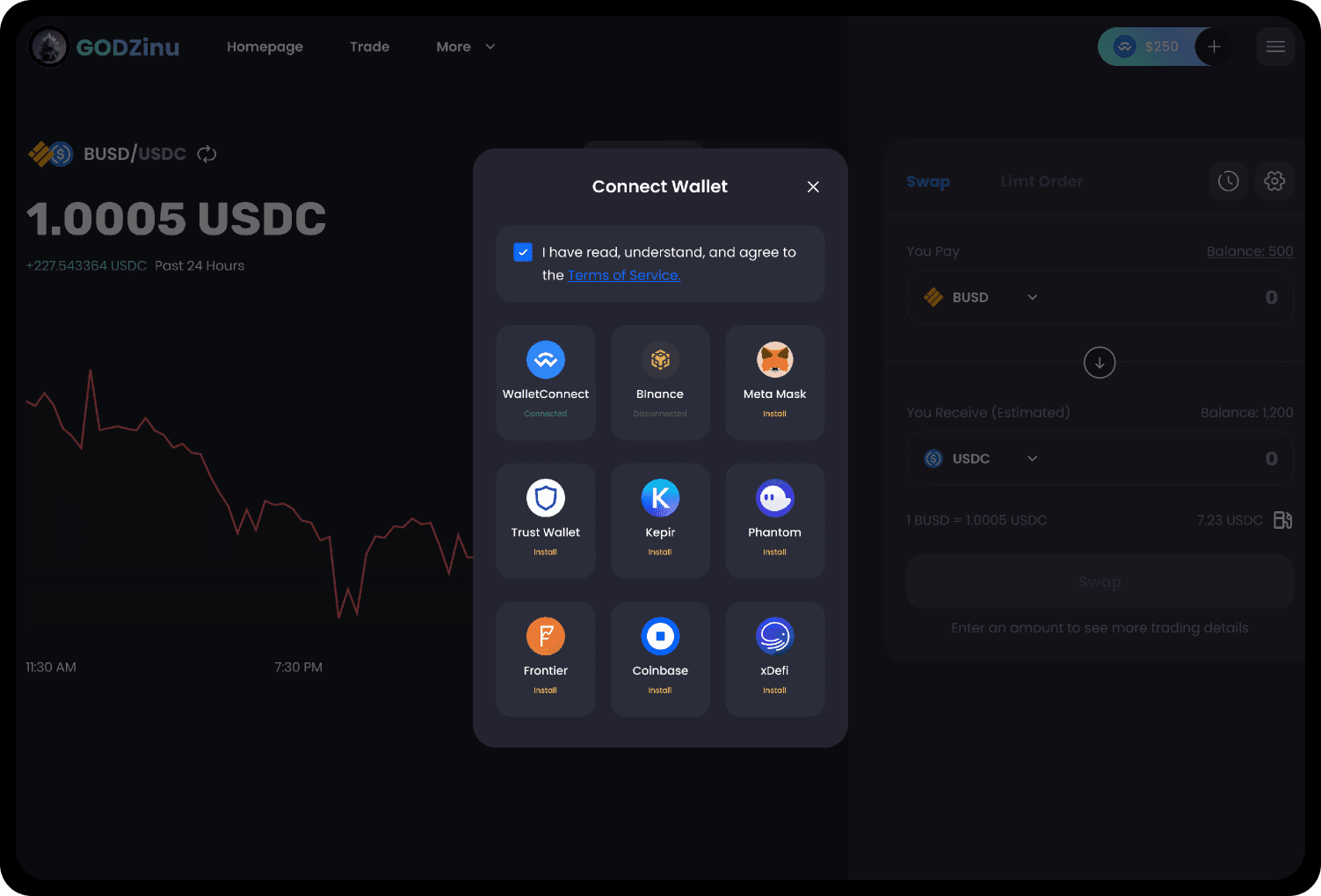 DeFi swap dashboard - slide 1